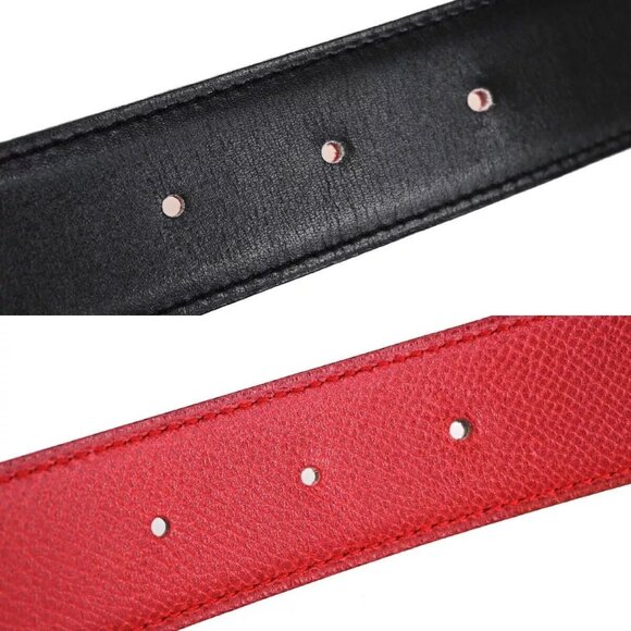 HERMES H Logo Constance Reversible Buckle Belt #70 Leather Black Red 72RH304 - Picture 6 of 12